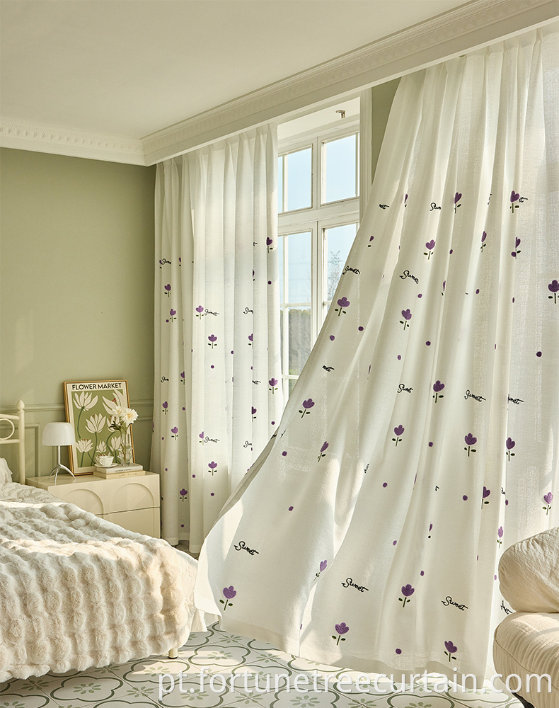 Flocking Embroidery Voile And Sheer Curtains